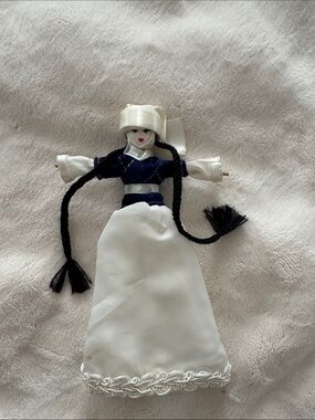Handmade Kyrgyzstan Folk Doll with White Skirt and Navy Bodice